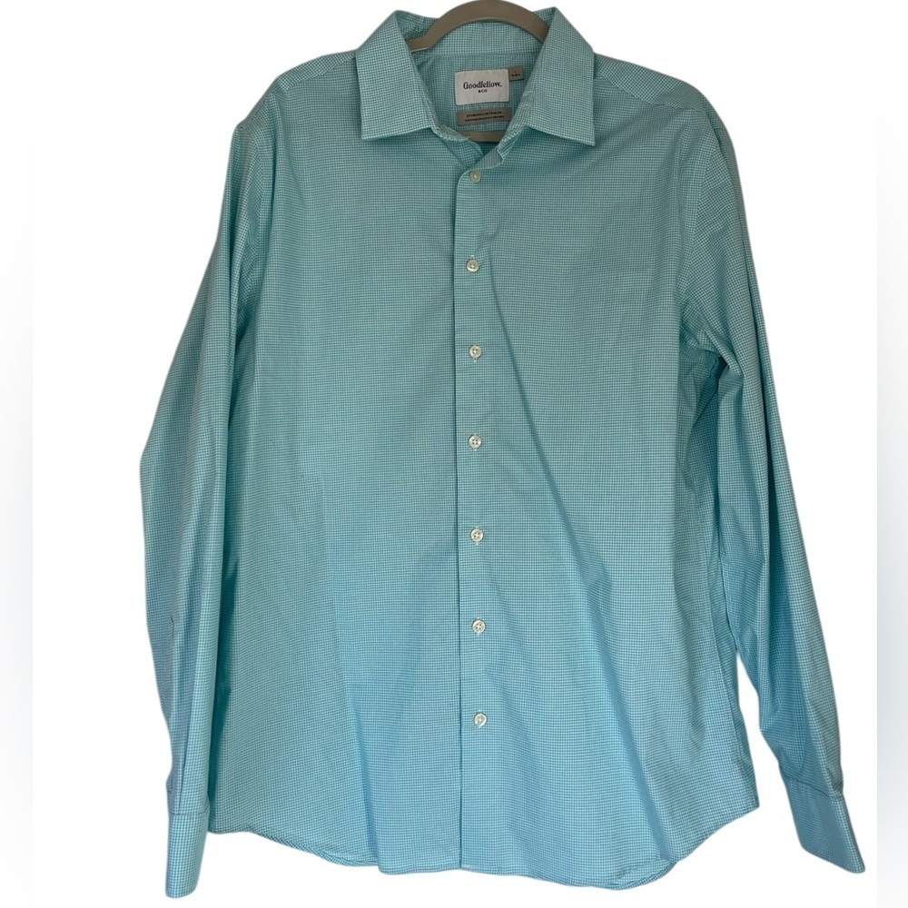 Goodfellow & Co. Standard Aqua Blue Checked Long Sleeve Mens Dress Shirt